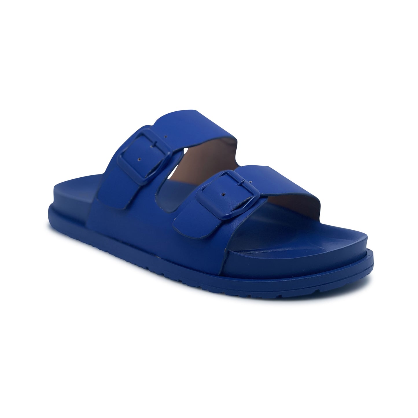 Women's Comfort Slides Double Buckle Adjustable EVA Flat Sandals BLUE