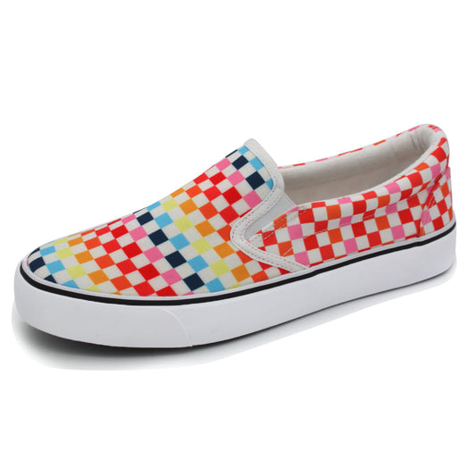 Low Top Slip On Canvas Sneakers - Rainbow Checkers