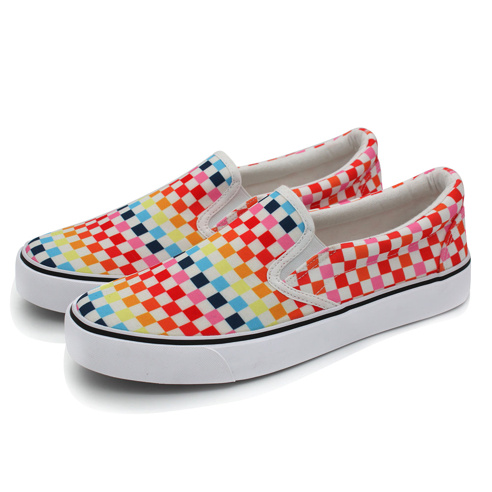 Low Top Slip On Canvas Sneakers - Rainbow Checkers