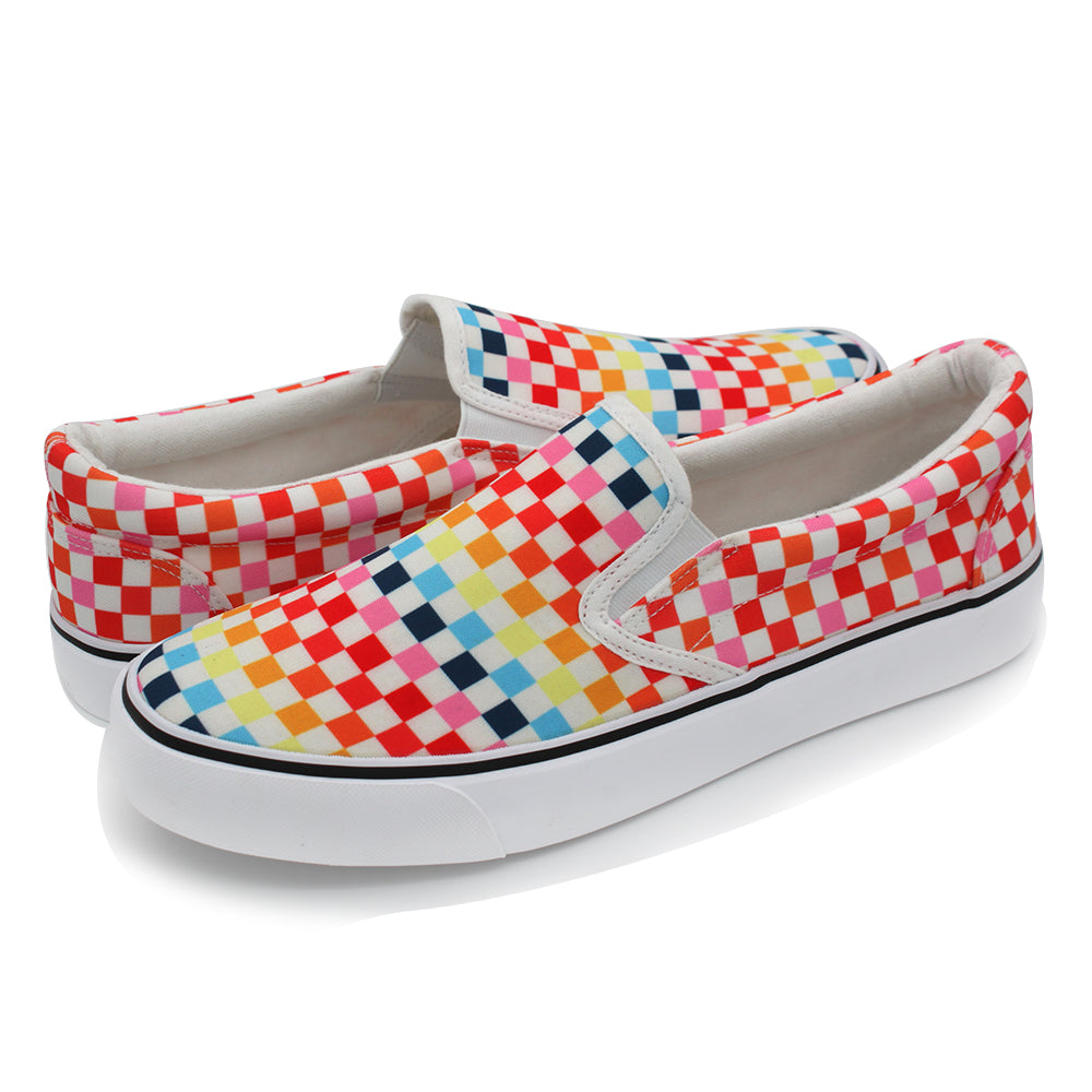 Low Top Slip On Canvas Sneakers - Rainbow Checkers