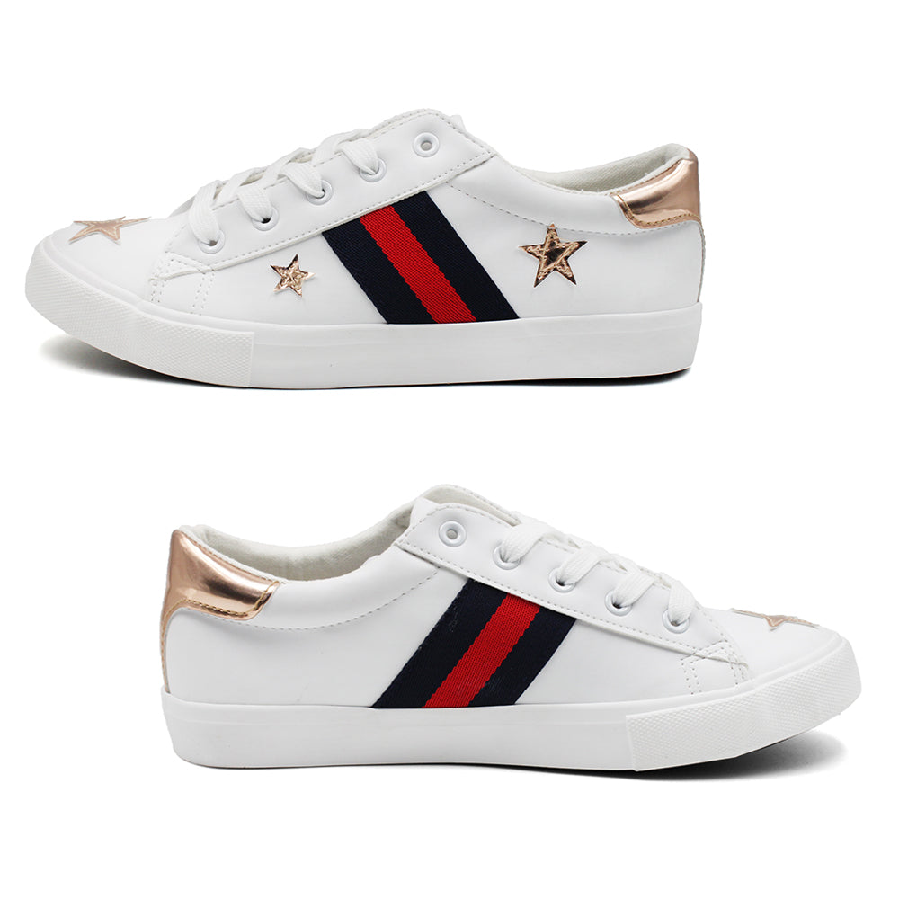 Low Top Lace Up Stripe Sneakers with Stars