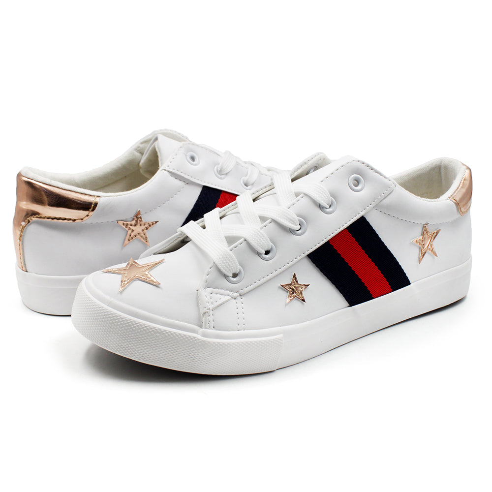 Low Top Lace Up Stripe Sneakers with Stars