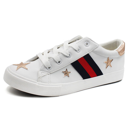 Low Top Lace Up Stripe Sneakers with Stars