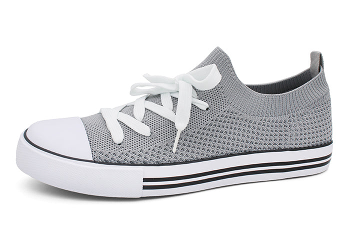 Women Toe Cap Knit Lace Up Sneakers - Grey