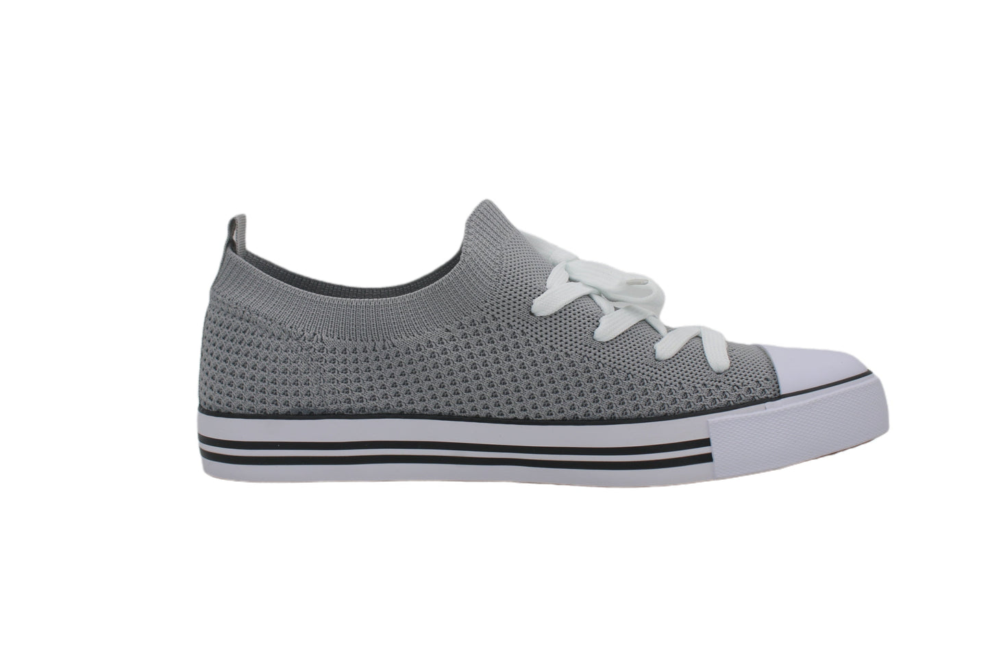 Women Toe Cap Knit Lace Up Sneakers - Grey