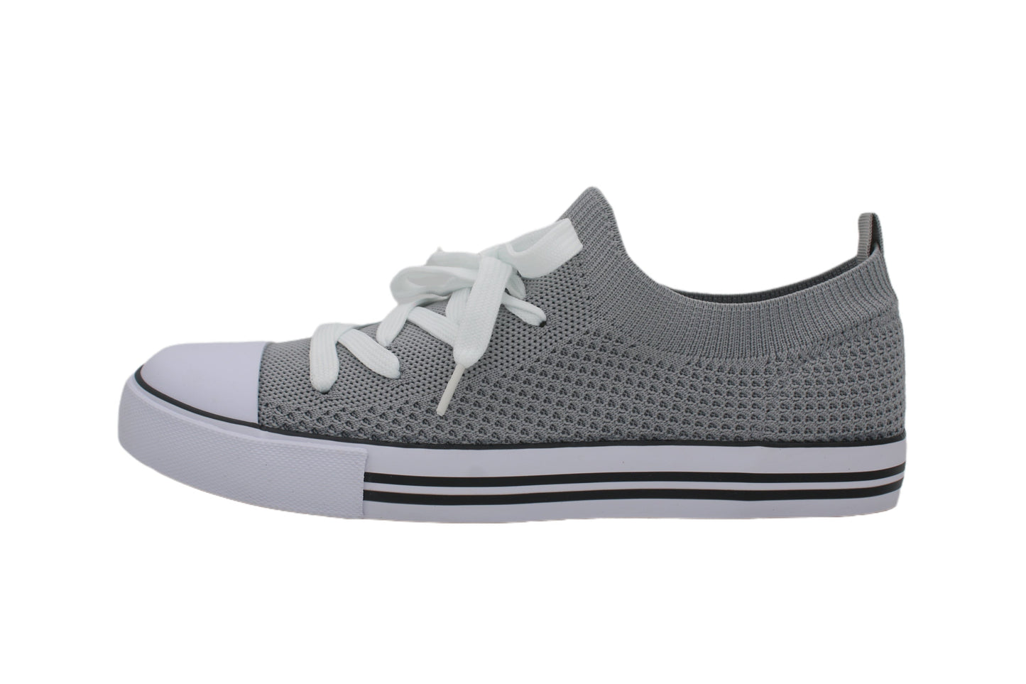 Women Toe Cap Knit Lace Up Sneakers - Grey