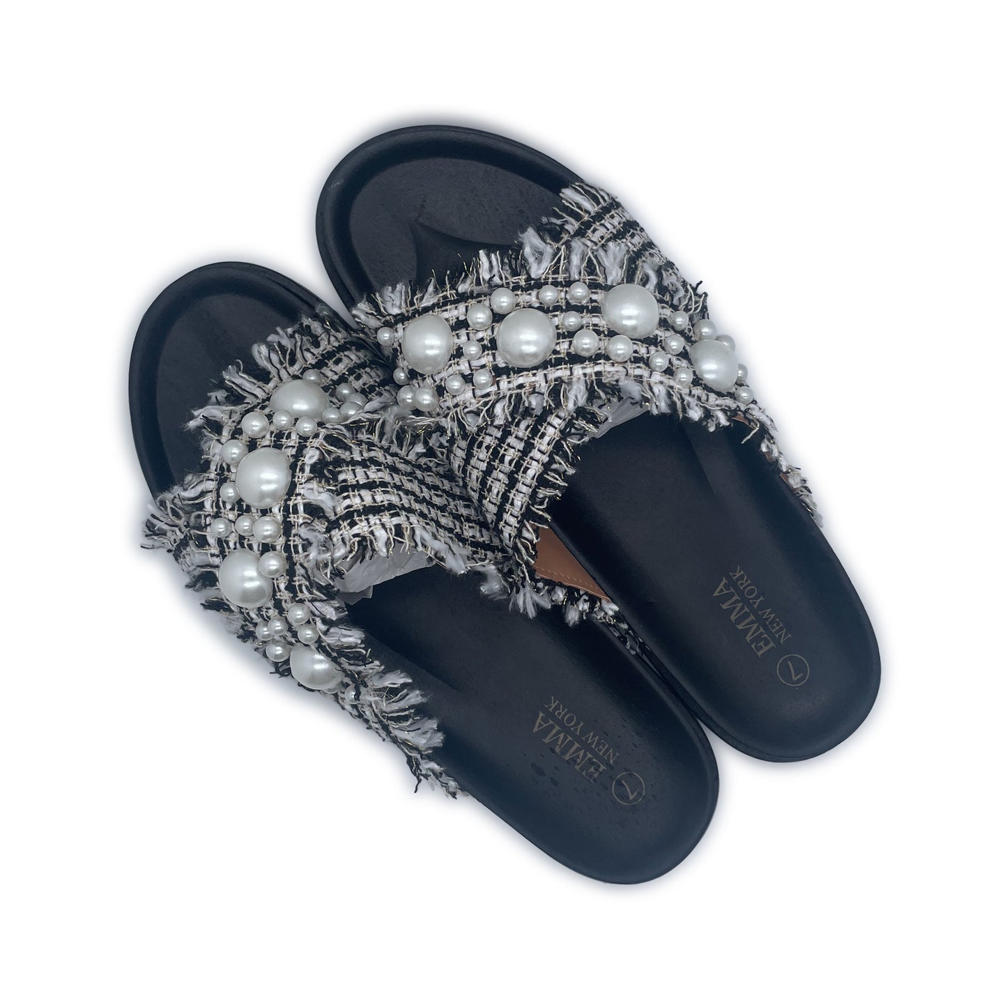 WOMENS RUBBER SLIDES WITH PEARLS