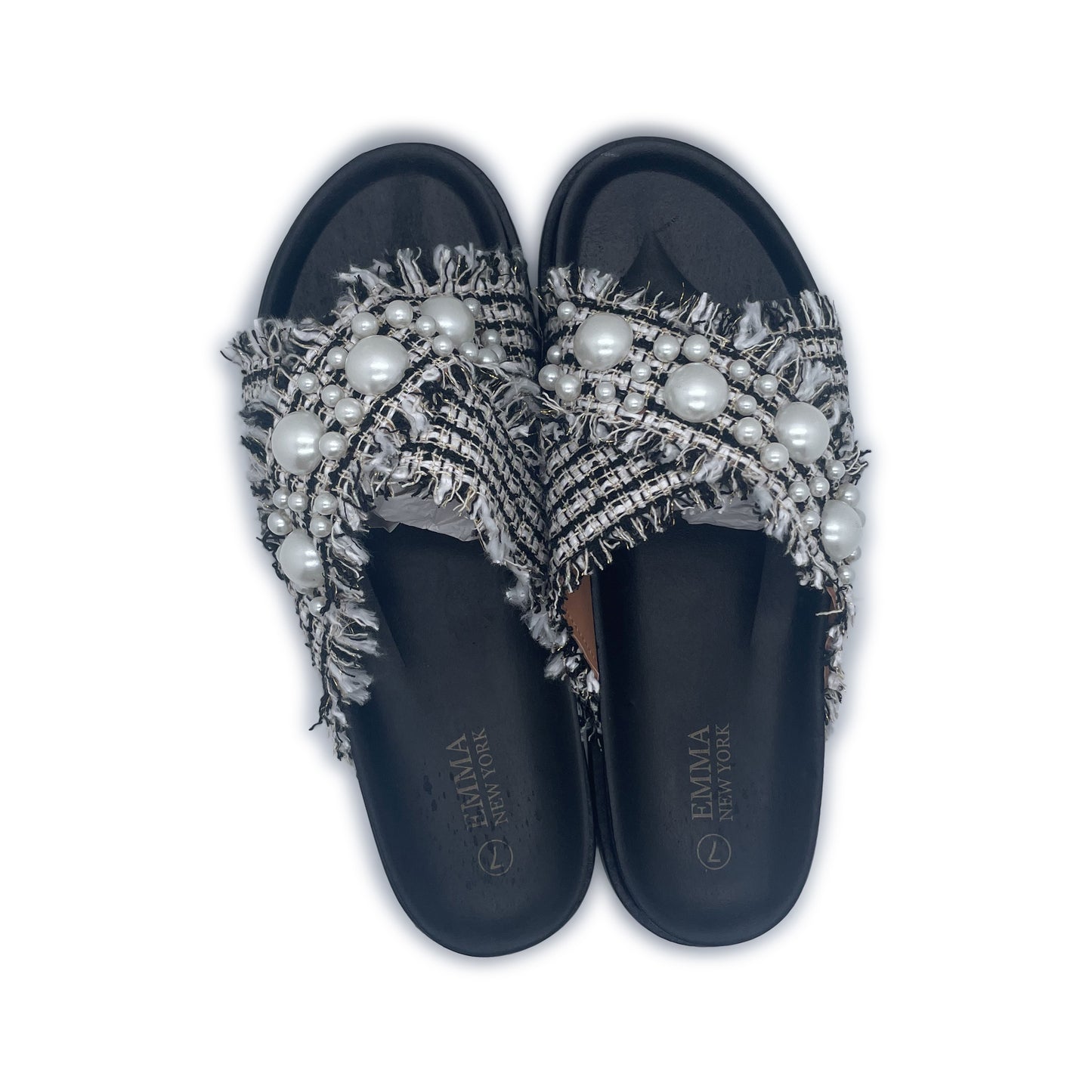 WOMENS RUBBER SLIDES WITH PEARLS