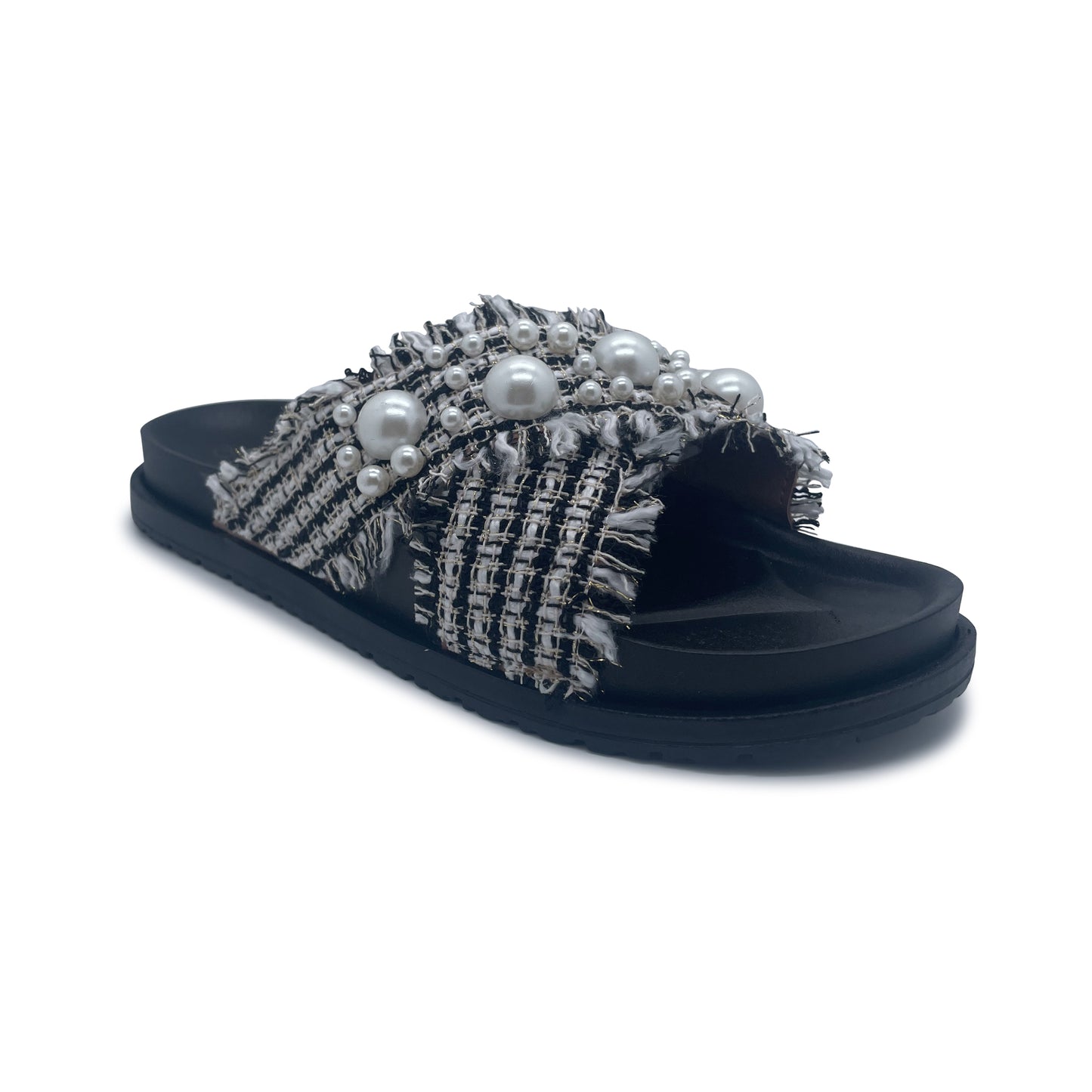 WOMENS RUBBER SLIDES WITH PEARLS
