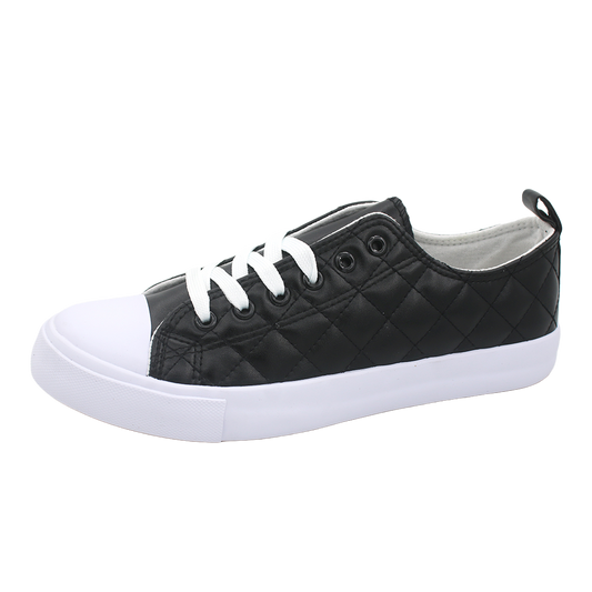 Women's Quilted Toe Cap Everyday Lace Up Sneakers - Black