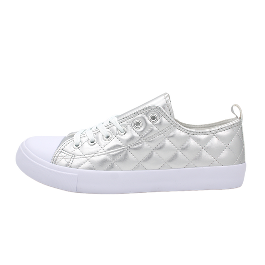 Women's Quilted Toe Cap Everyday Lace Up Sneakers - Silver