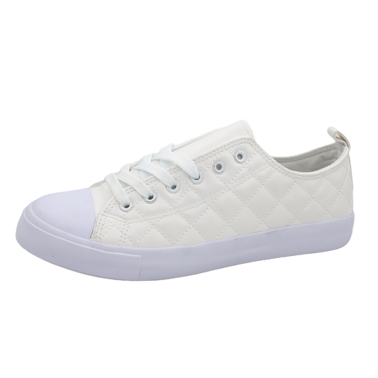 Women's Quilted Toe Cap Everyday Lace Up Sneakers - White