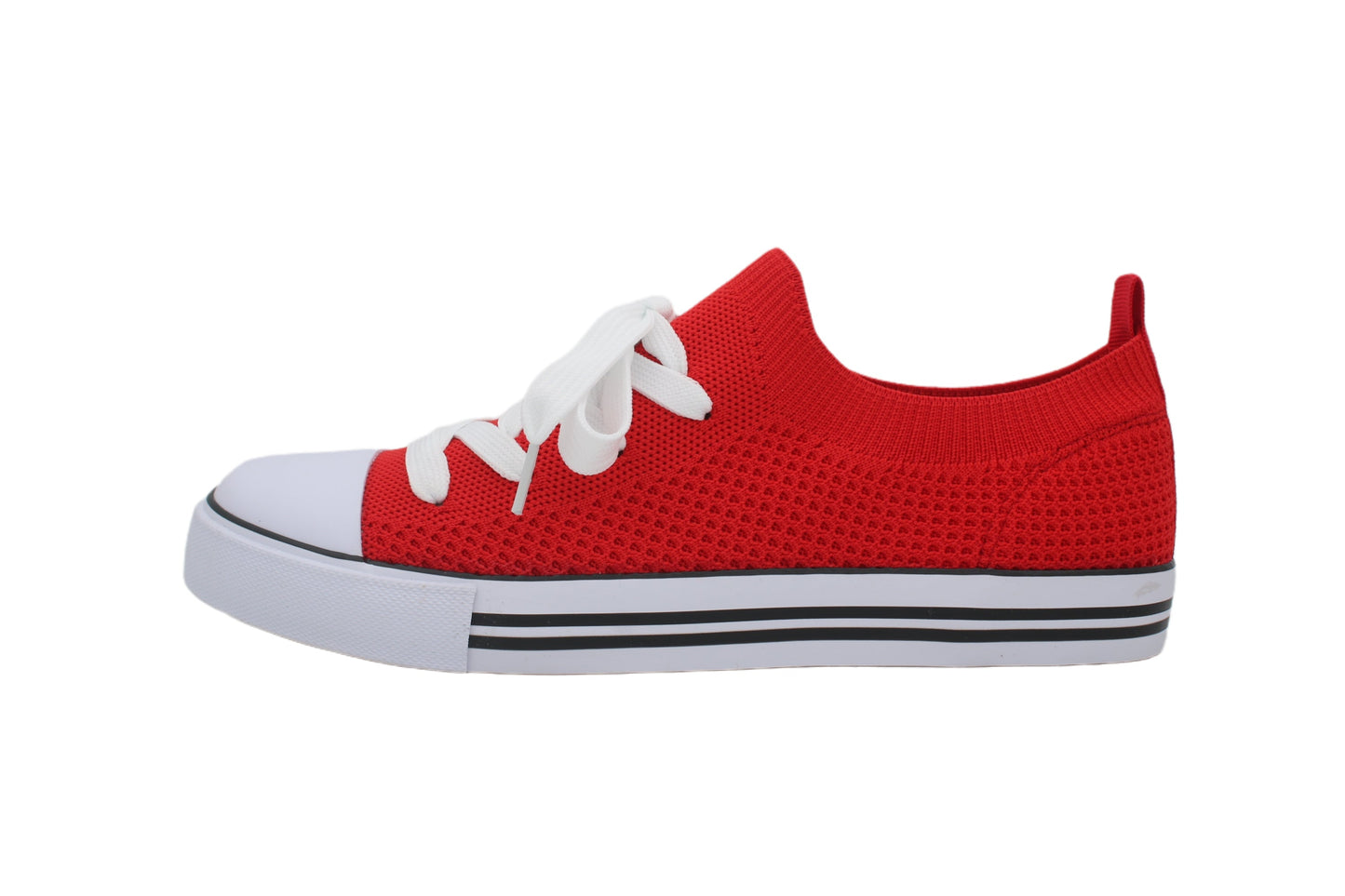 Women Toe Cap Knit Lace Up Sneakers - Red