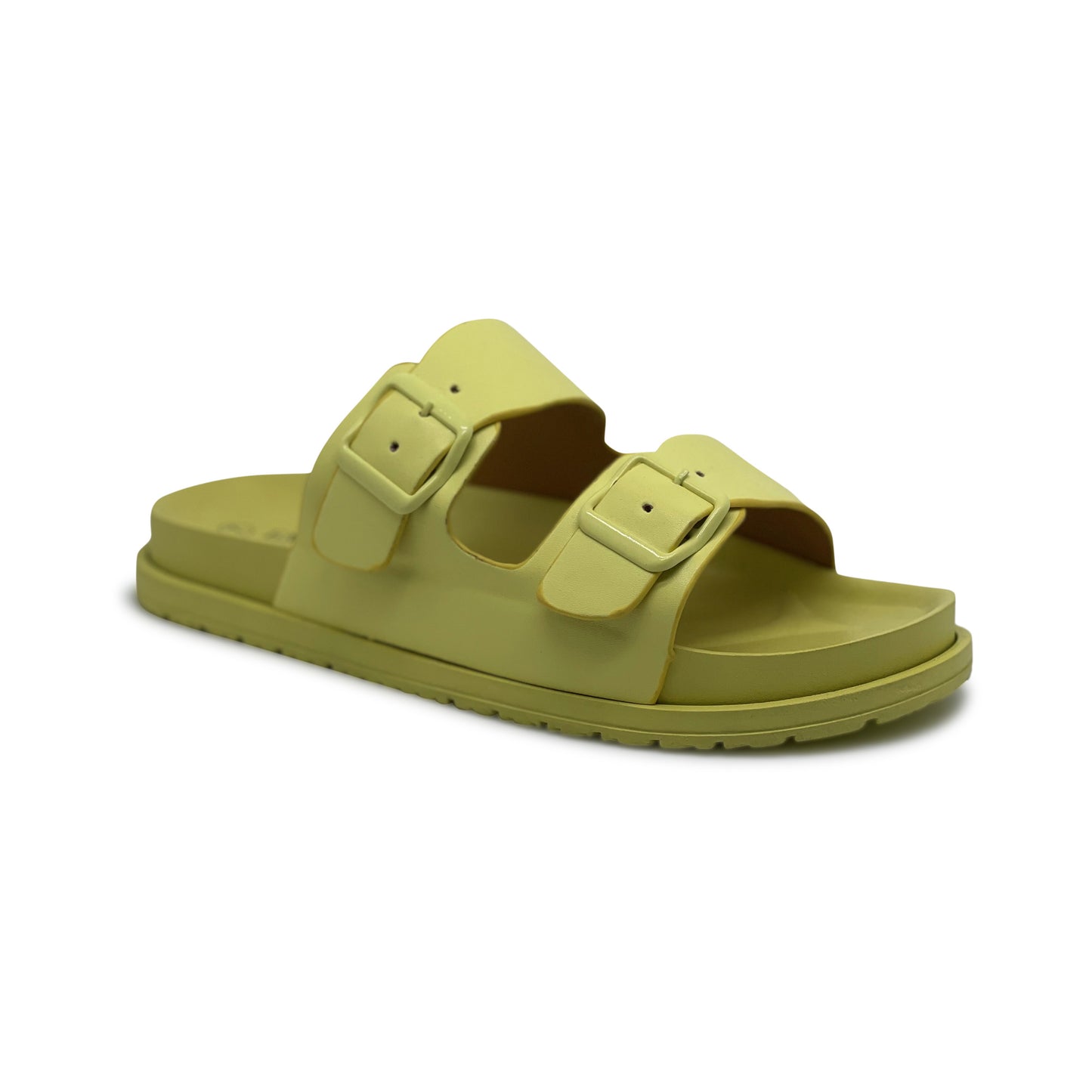 Women's Comfort Slides Double Buckle Adjustable EVA Flat Sandals-YELLOW
