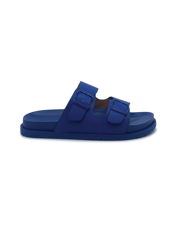 Women's Comfort Slides Double Buckle Adjustable EVA Flat Sandals BLUE