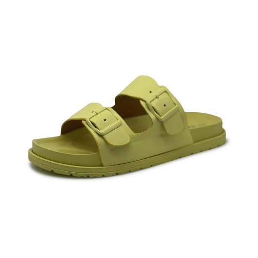 Women's Comfort Slides Double Buckle Adjustable EVA Flat Sandals-YELLOW
