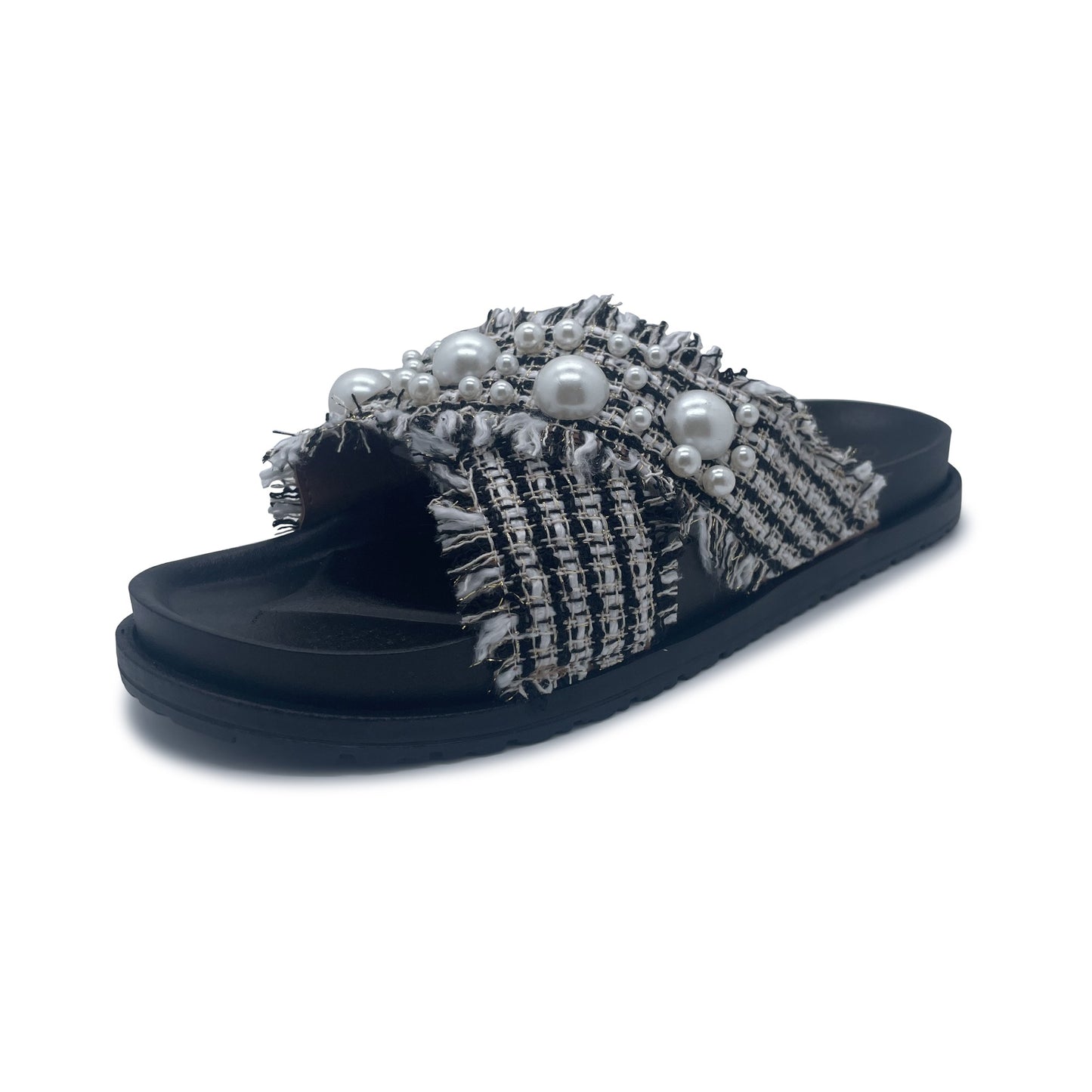 WOMENS RUBBER SLIDES WITH PEARLS